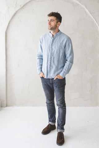Linen Men's Shirt With Hidden Buttons Old Linen Mill