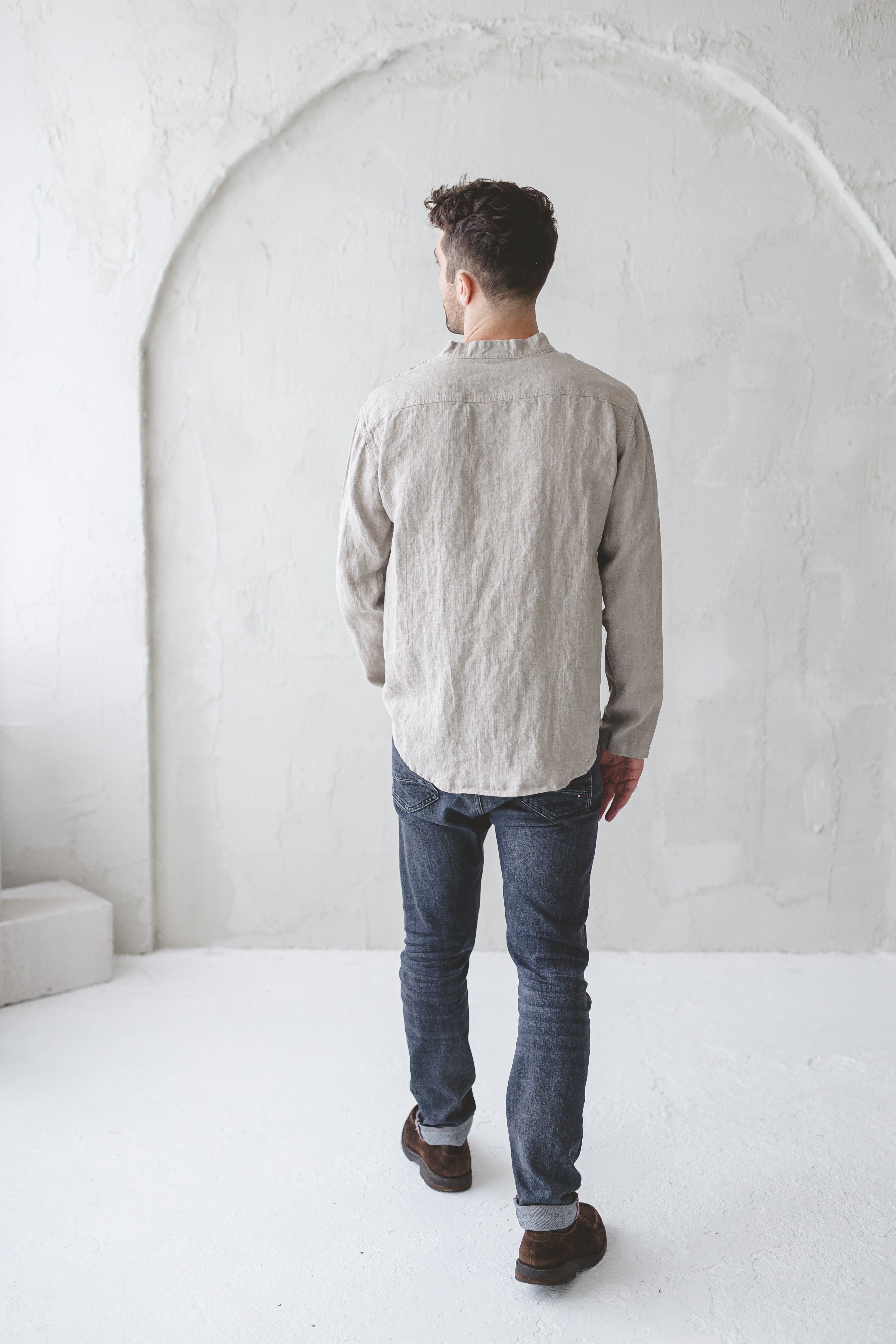 Linen Men's Shirt With Hidden Buttons Old Linen Mill