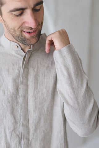 Linen Men's Shirt With Hidden Buttons Old Linen Mill