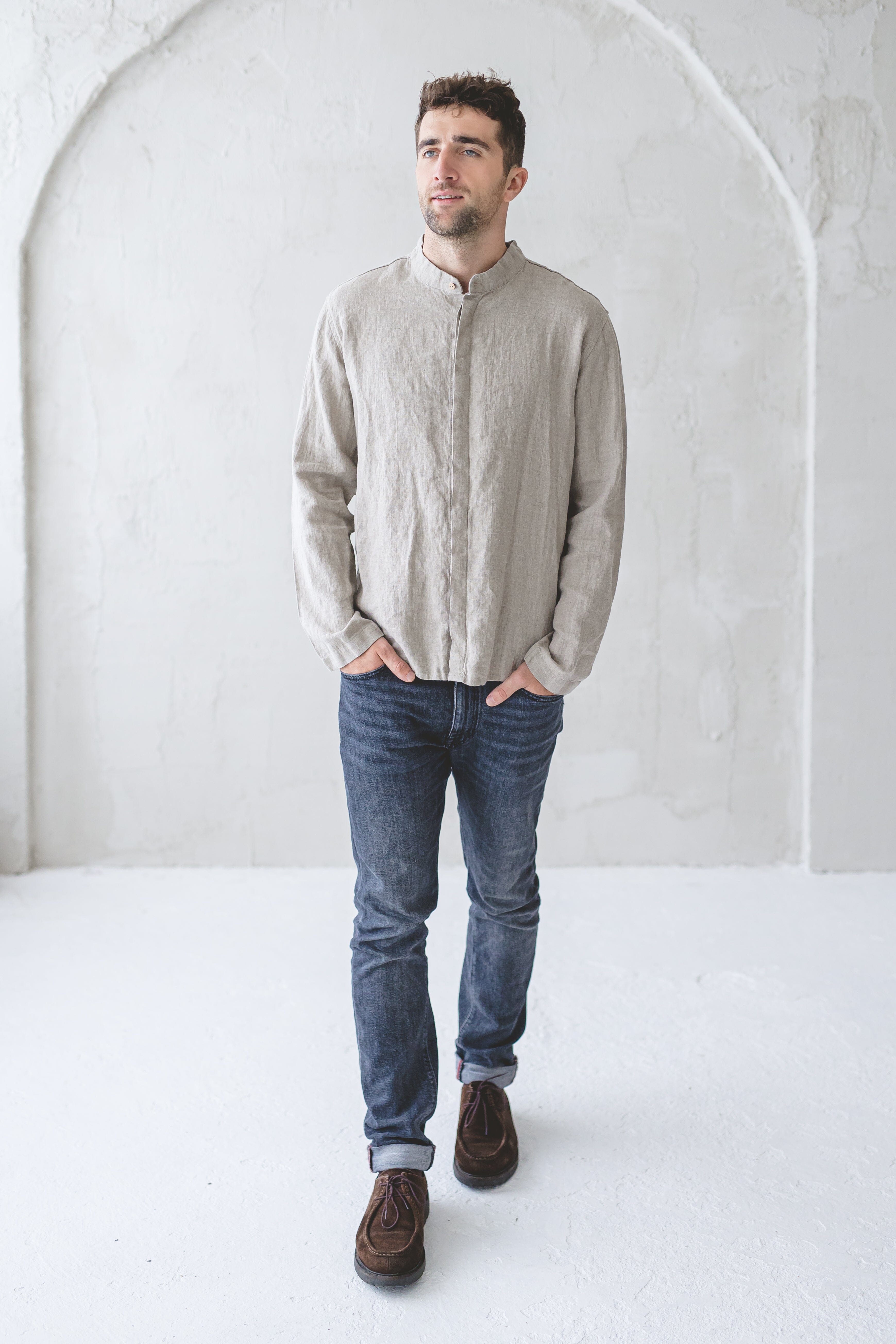 Linen Men's Shirt With Hidden Buttons Old Linen Mill