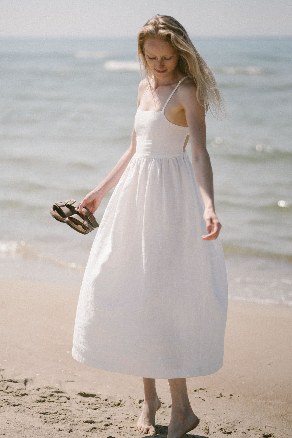 Linen Midi Summer Open Back Dress Anne D59 Old Linen Mill