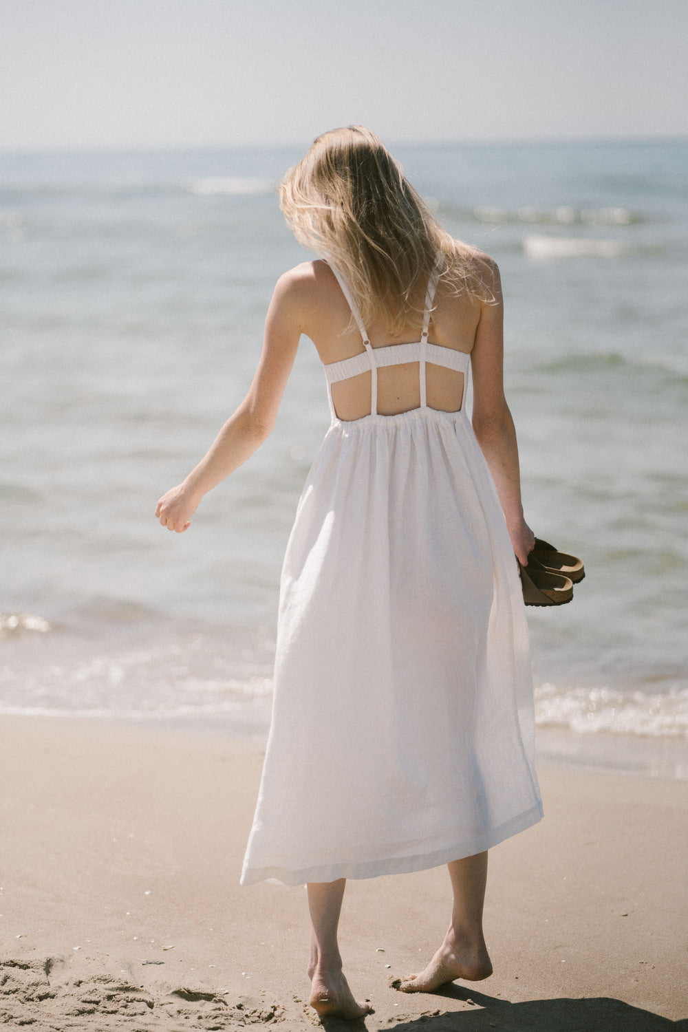 Linen Midi Summer Open Back Dress Anne picture at the beach