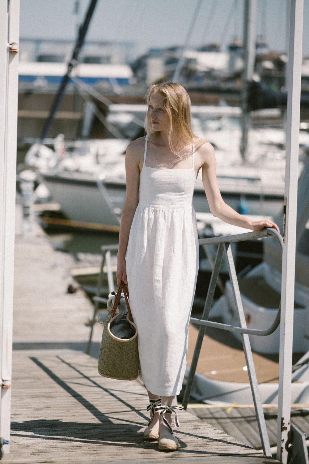 summer Linen Midi Open Back Dress Anne D59 Old Linen Mill