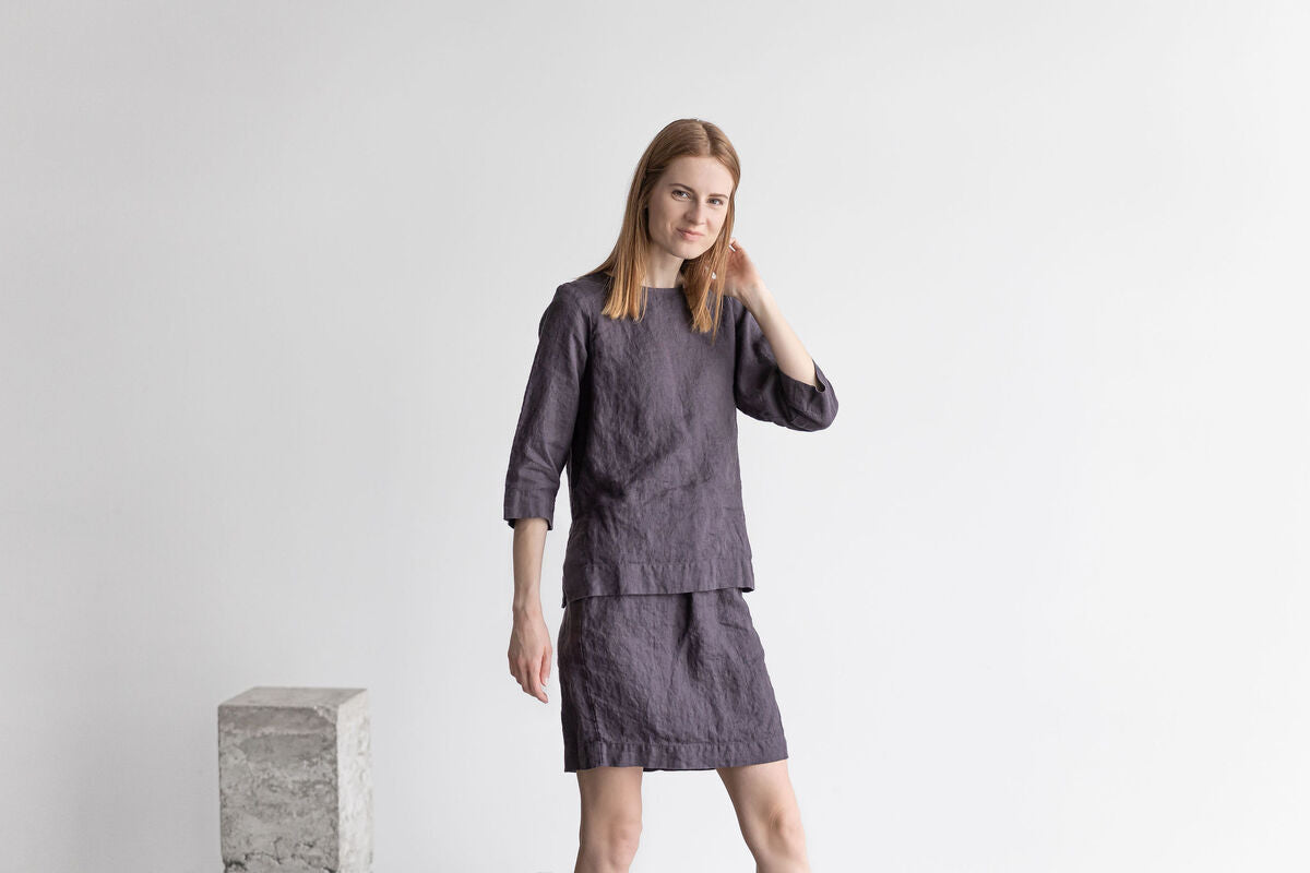 Linen mini  skirt with back split Linen mini skirt Epic linen