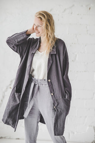 Linen Oversized Jacket with Side Pockets Old Linen Mill 