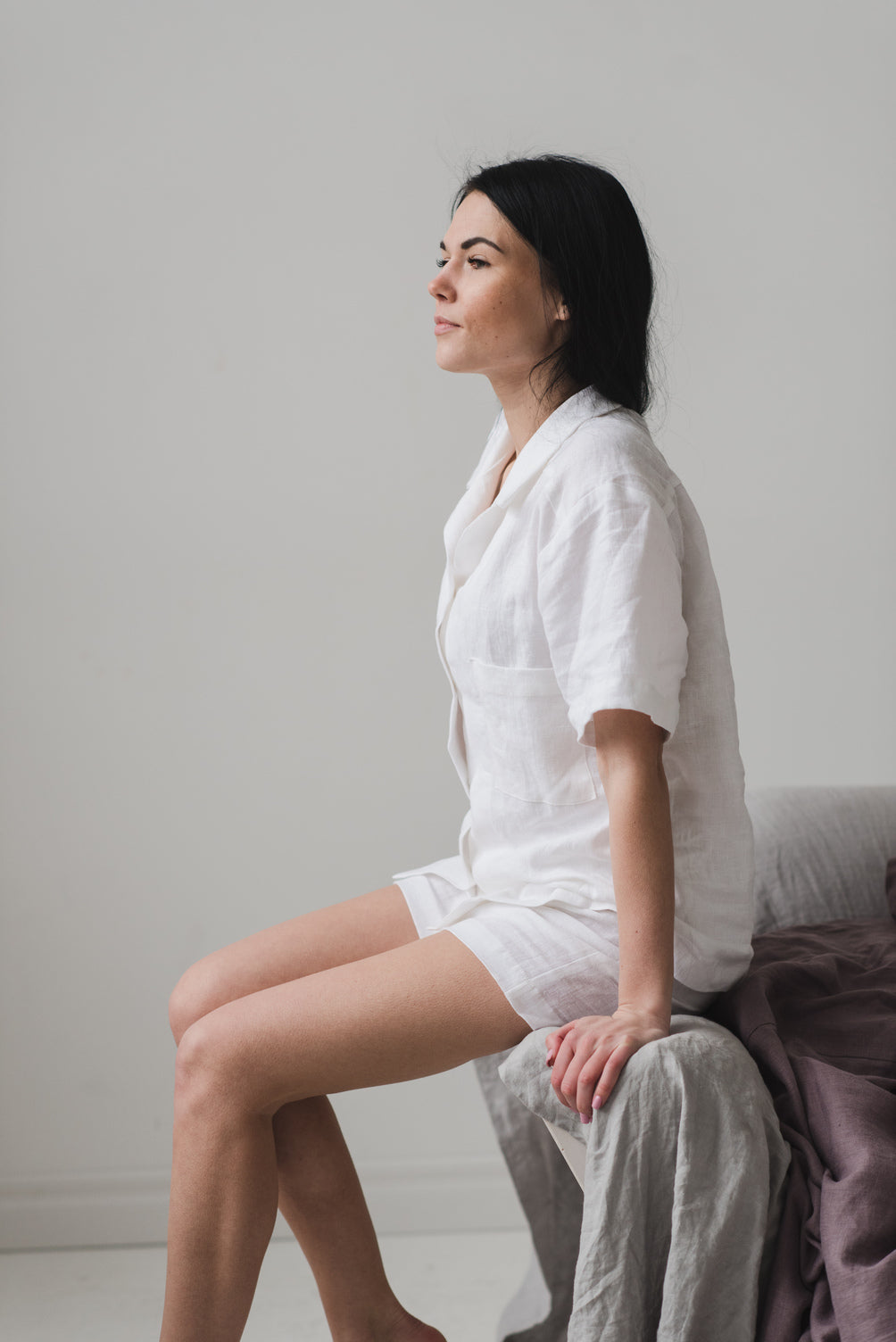 Linen Pajama Set with Shorts NIGHT05 Old Linen Mill