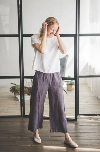 Linen Pants Relaxed Fit / Loose Linen Culottes / Wide Leg Autumn Linen Pants P03 Old Linen Mill 