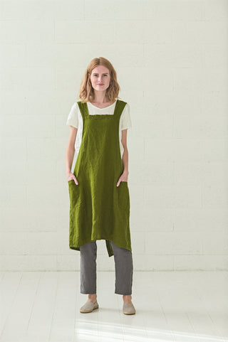 Linen Pinafore Apron Dress Old Linen Mill Small Grey Checks XS/S 