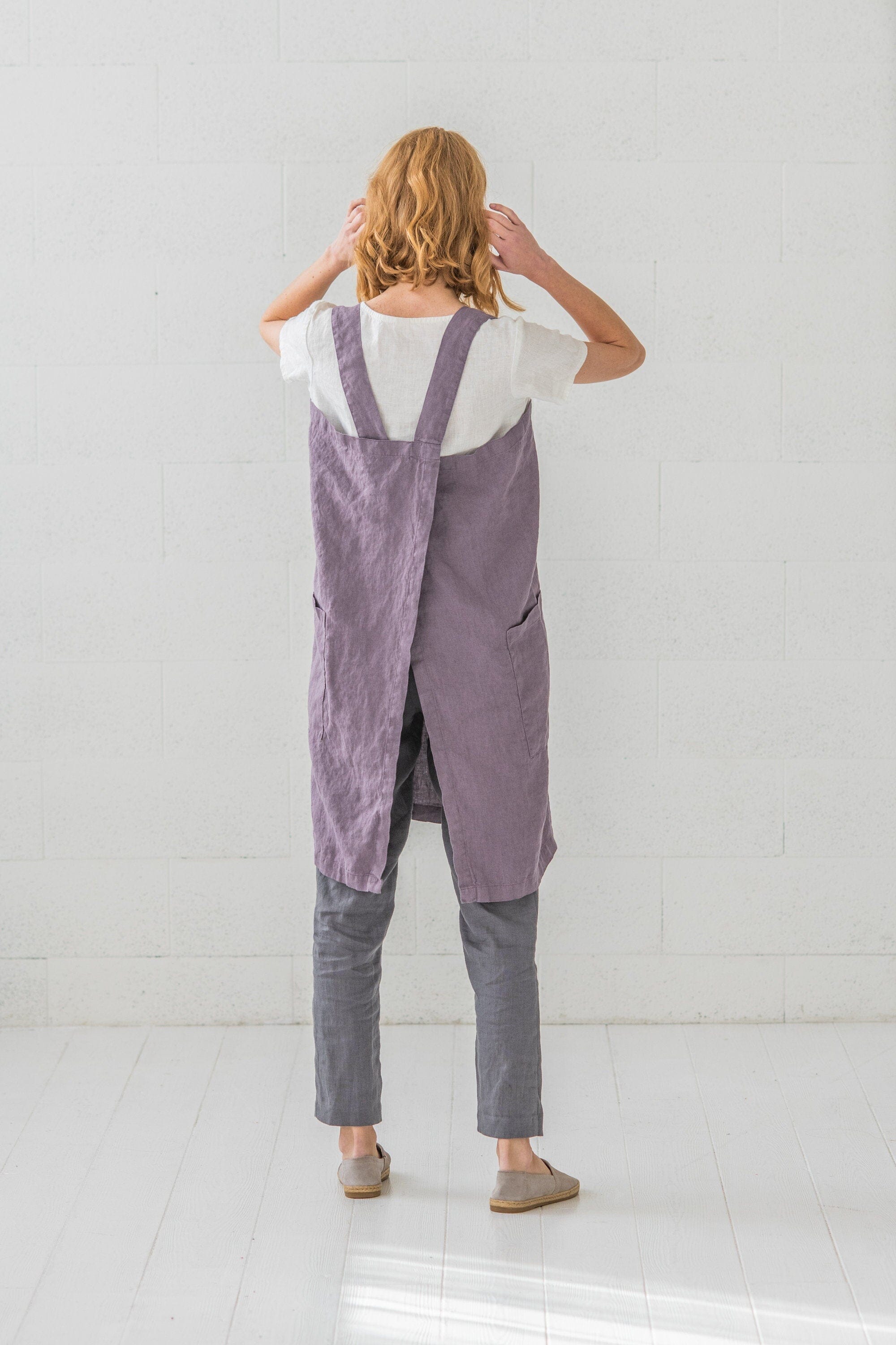 Linen Pinafore Apron Dress with Pockets Old Linen Mill 