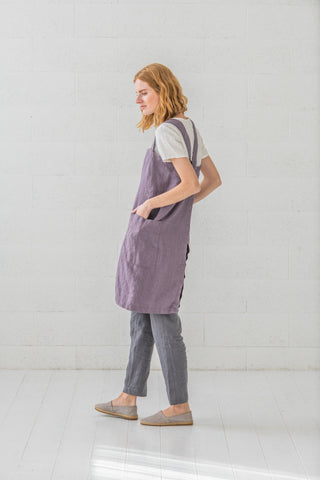 Linen Pinafore Apron Dress with Pockets Old Linen Mill 