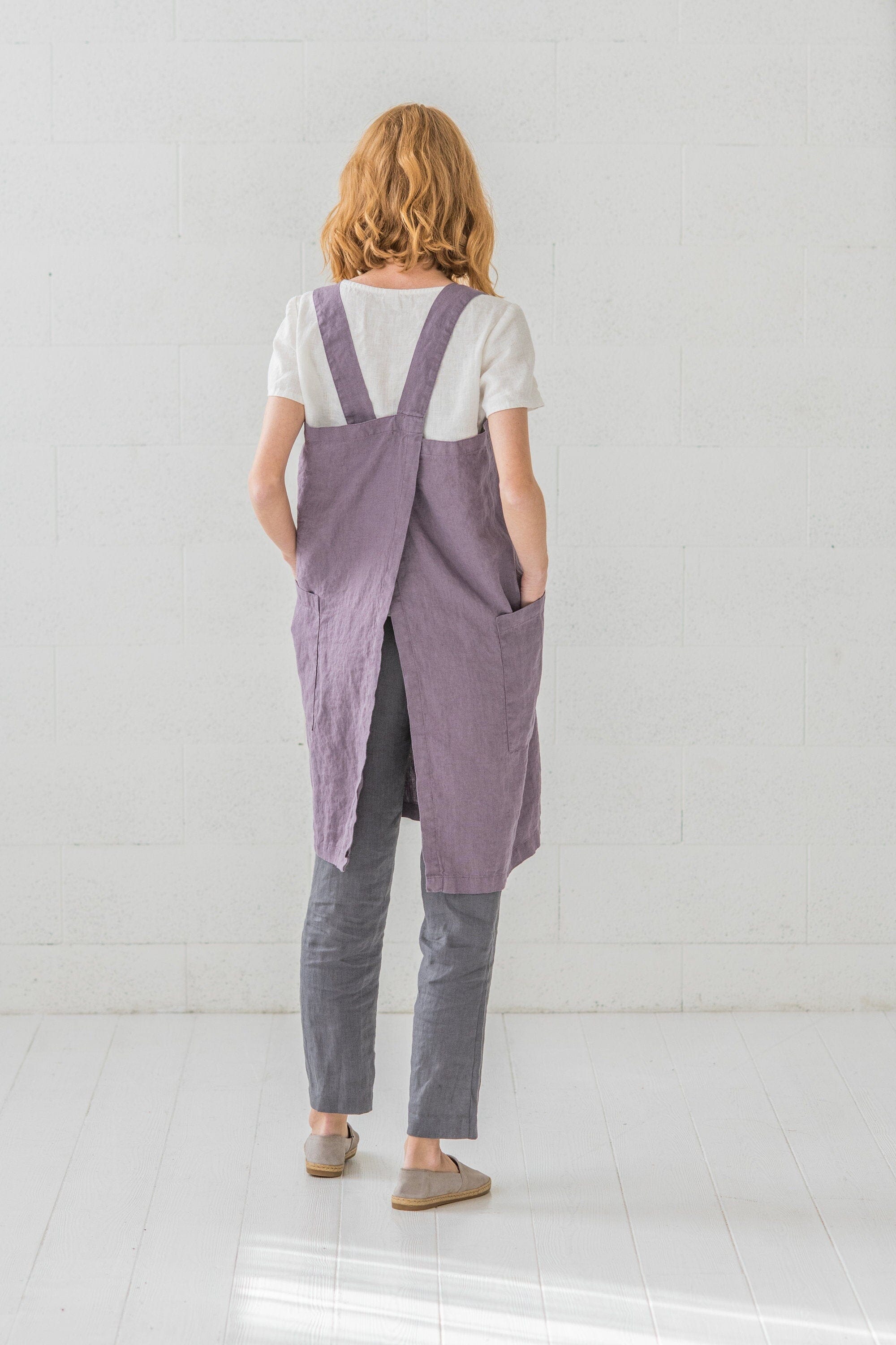 Linen Pinafore Apron Dress with Pockets Old Linen Mill 