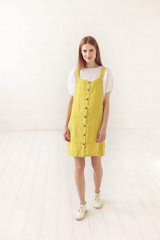 Linen Pinafore Dress for Women Old Linen Mill Small Grey Checks XS/S 