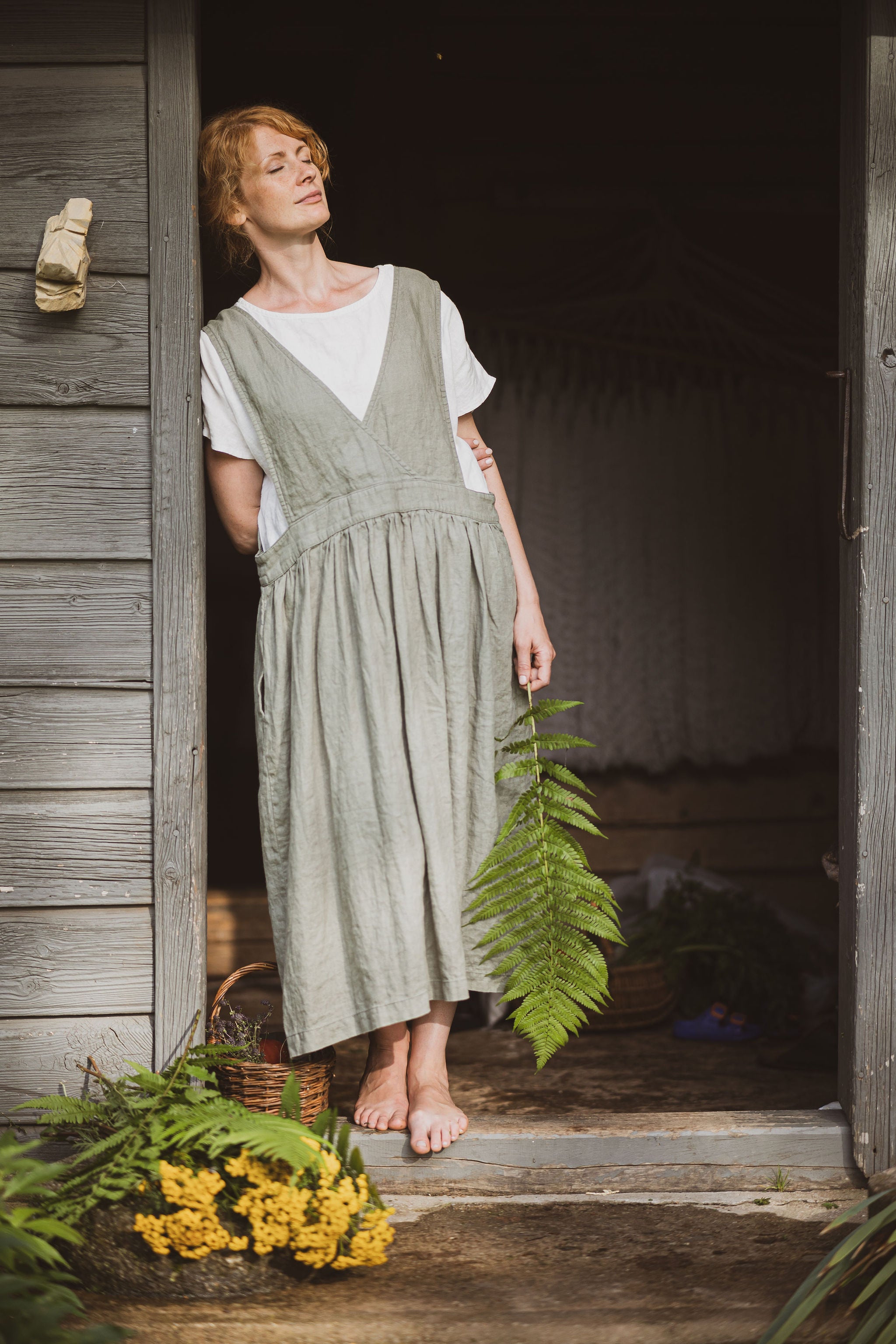 Linen Pinafore Dress D56 Old Linen Mill