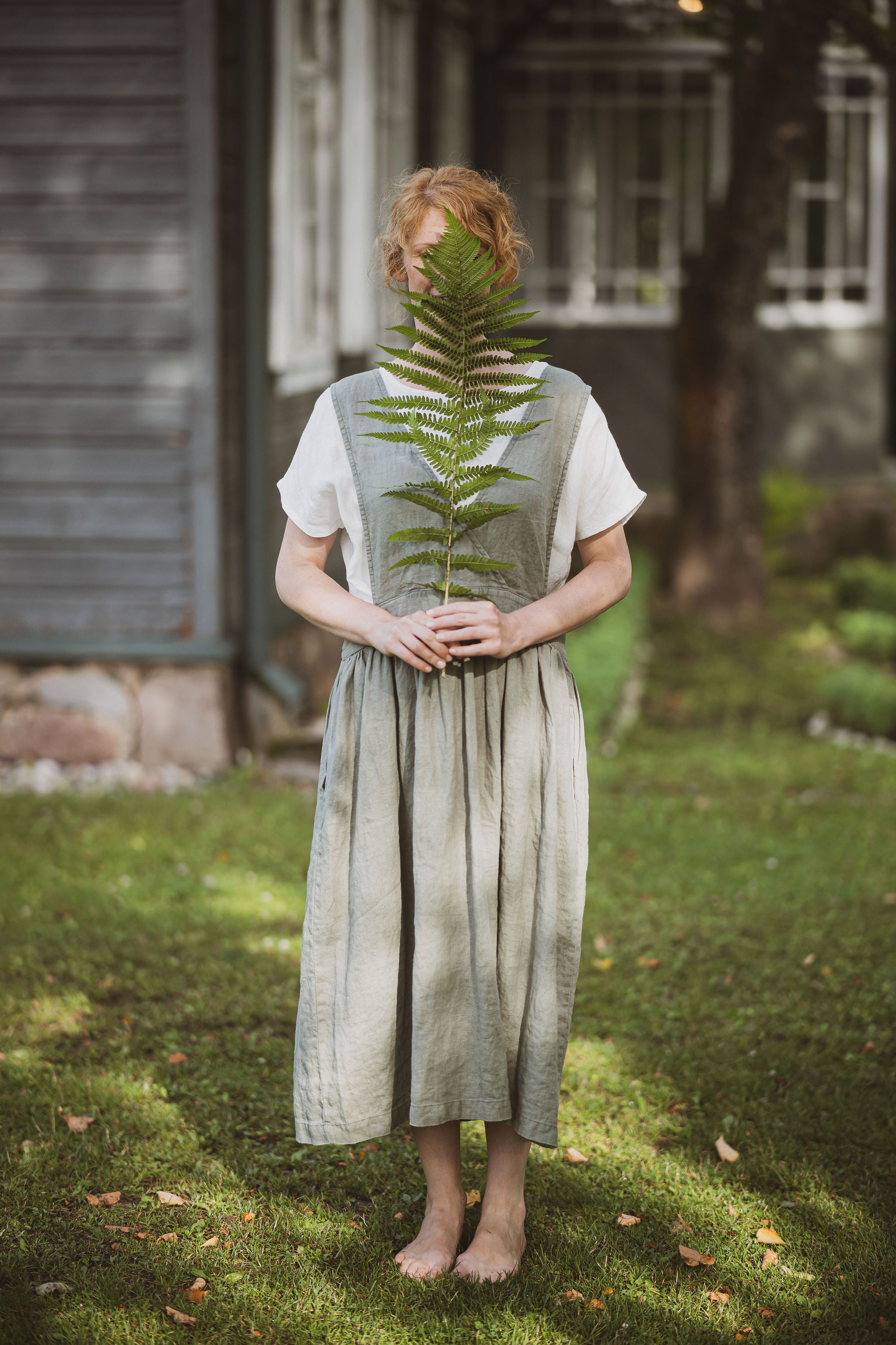 Linen Pinafore Dress D56 Old Linen Mill