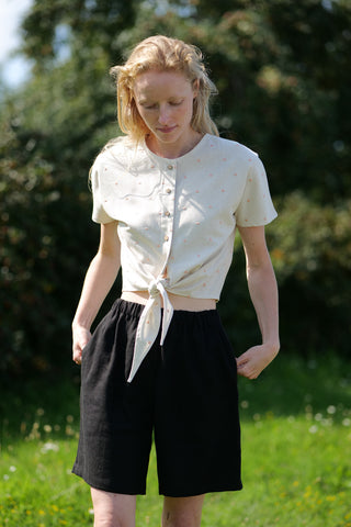 Linen Polka Dot Buttoned Top Salsa T26 Old Linen Mill