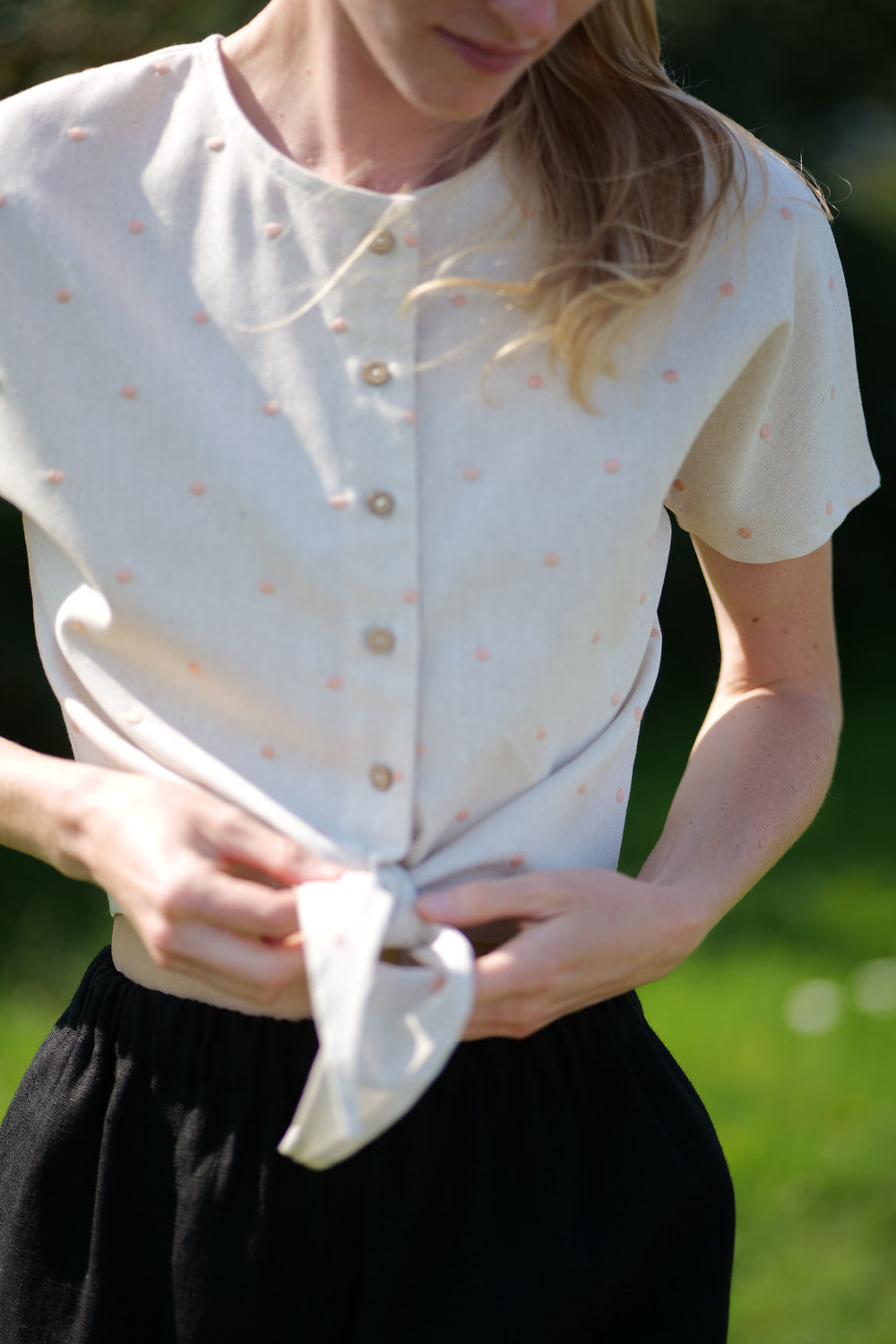 Linen Polka Dot Buttoned Top Salsa T26 Old Linen Mill