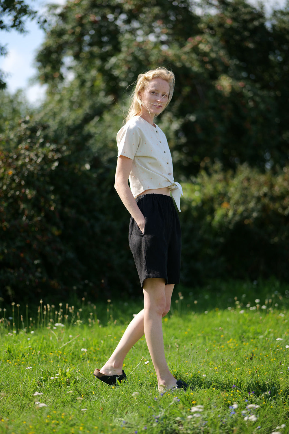 Linen Polka Dot Buttoned Top Salsa T26 Old Linen Mill