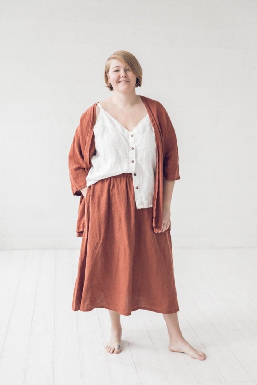 Linen Skirt with Pockets•ÈÀ Old Linen Mill Small Grey Checks 3 XL / 4 XL 