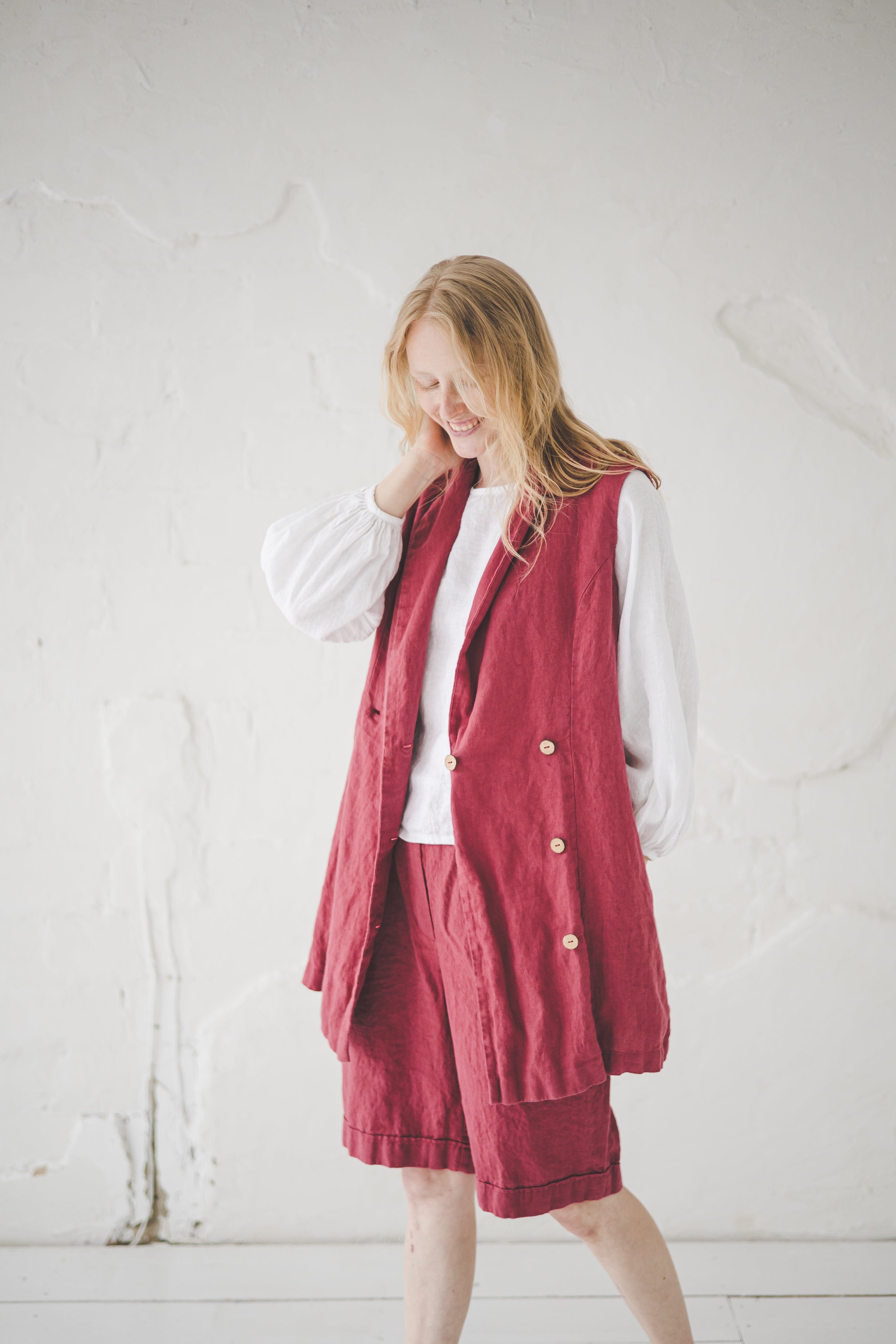 Linen Sleeveless Cardigan With Belt 249 Old Linen Mill