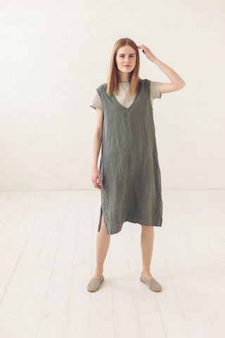 Linen Sleeveless Pinafore Dress Old Linen Mill Small Grey Checks XS/S 