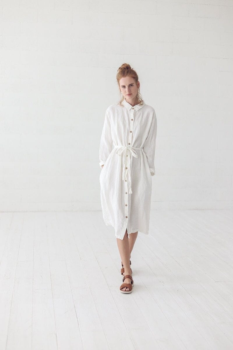 Linen Soft Long Dress with Belt Old Linen Mill 