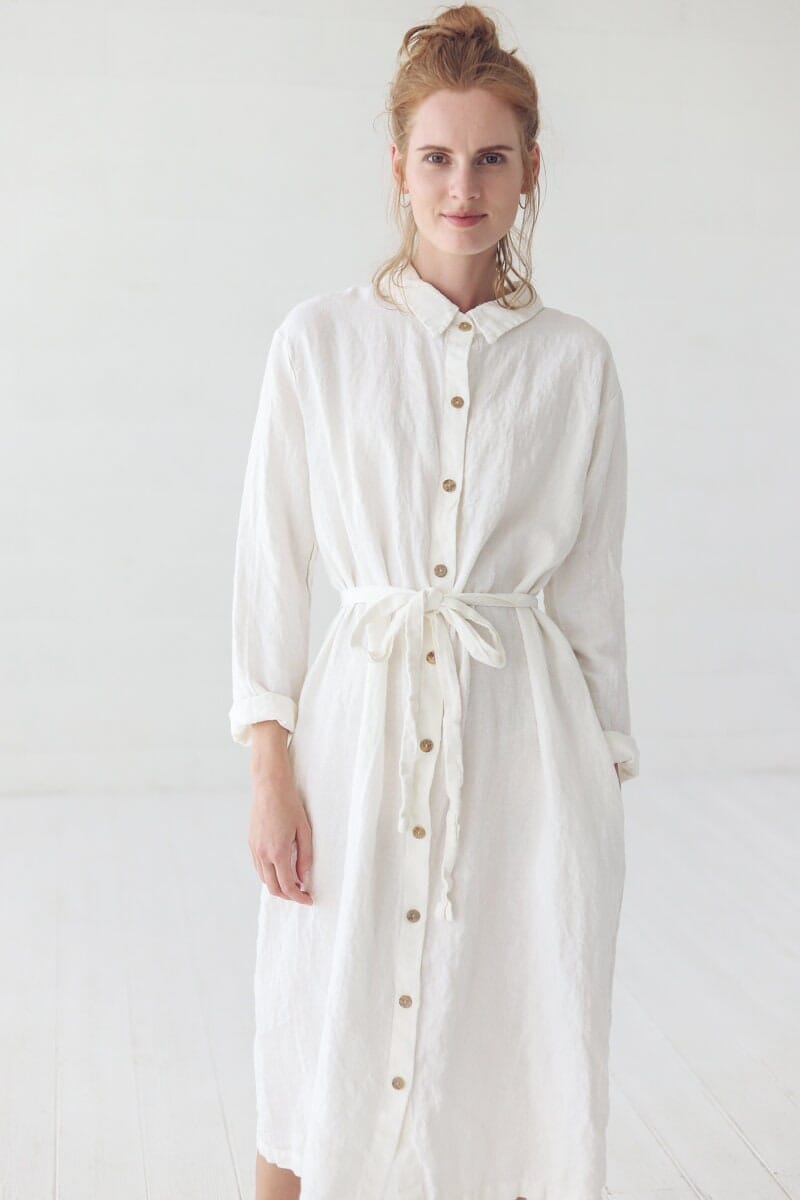 Linen Soft Long Dress with Belt Old Linen Mill Small Grey Checks XS/S 