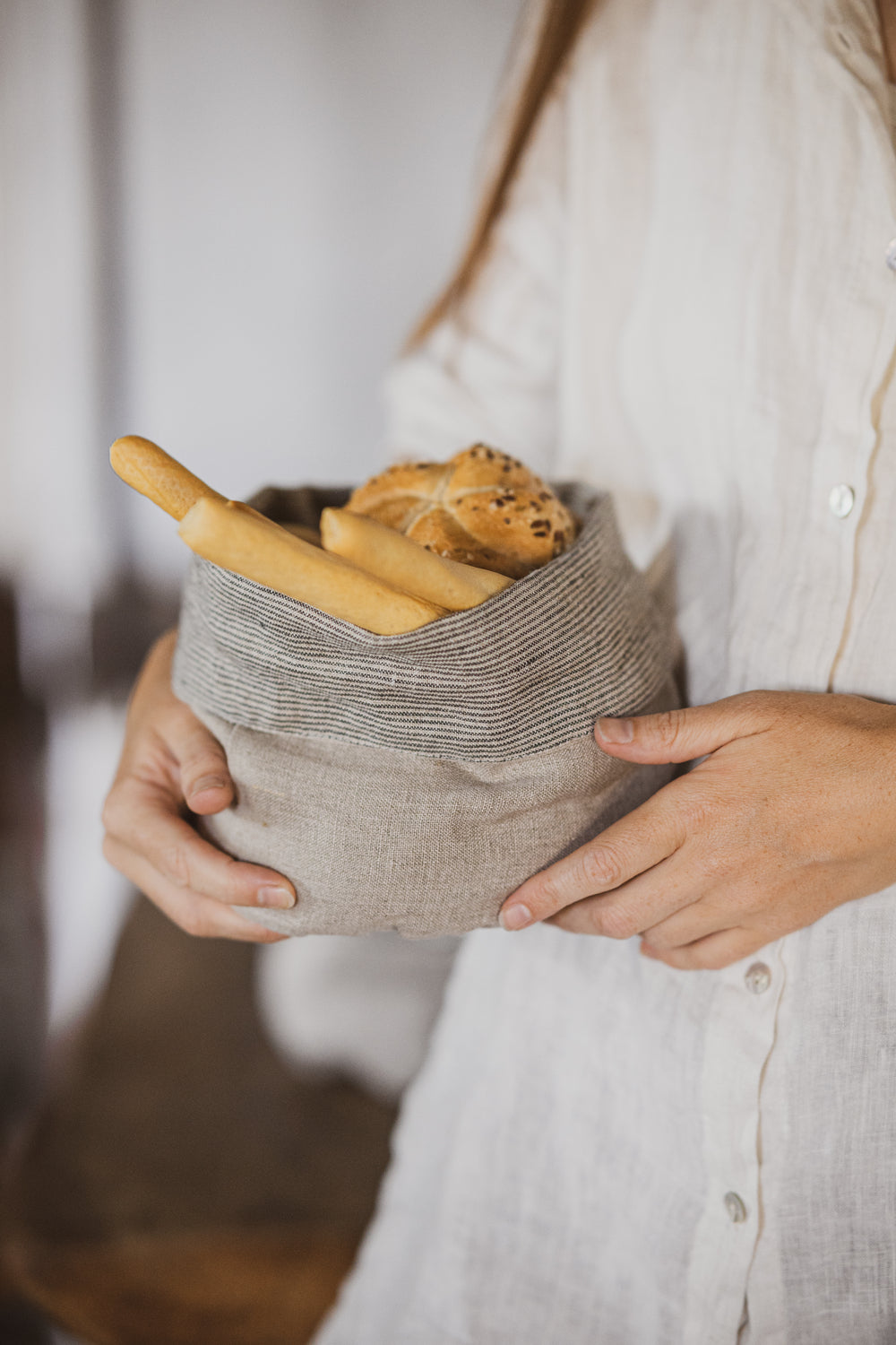 Linen Storage basket in Color and Pattern Old Linen Mill