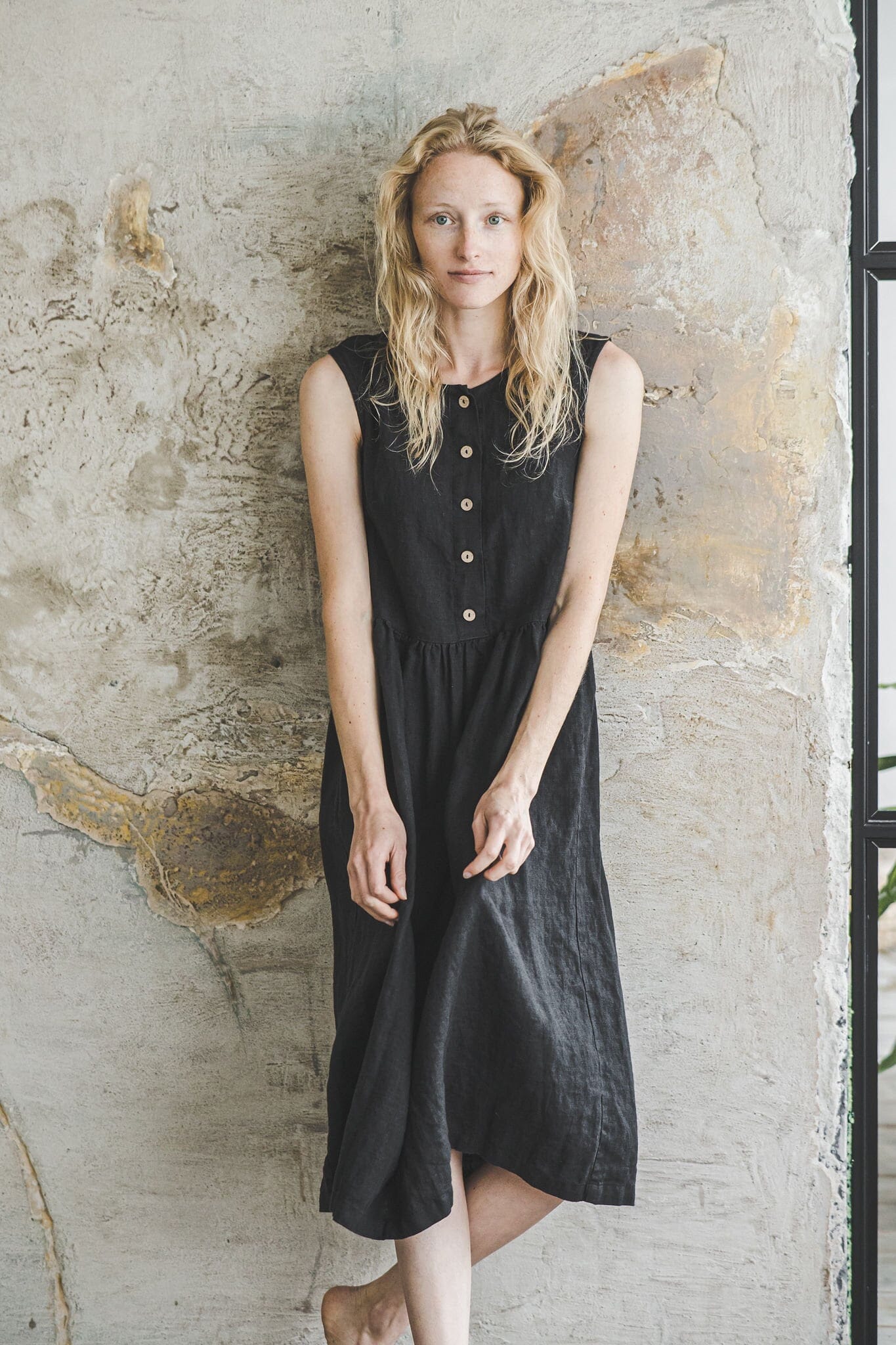 Linen Summer Dress Front Buttons Old Linen Mill 