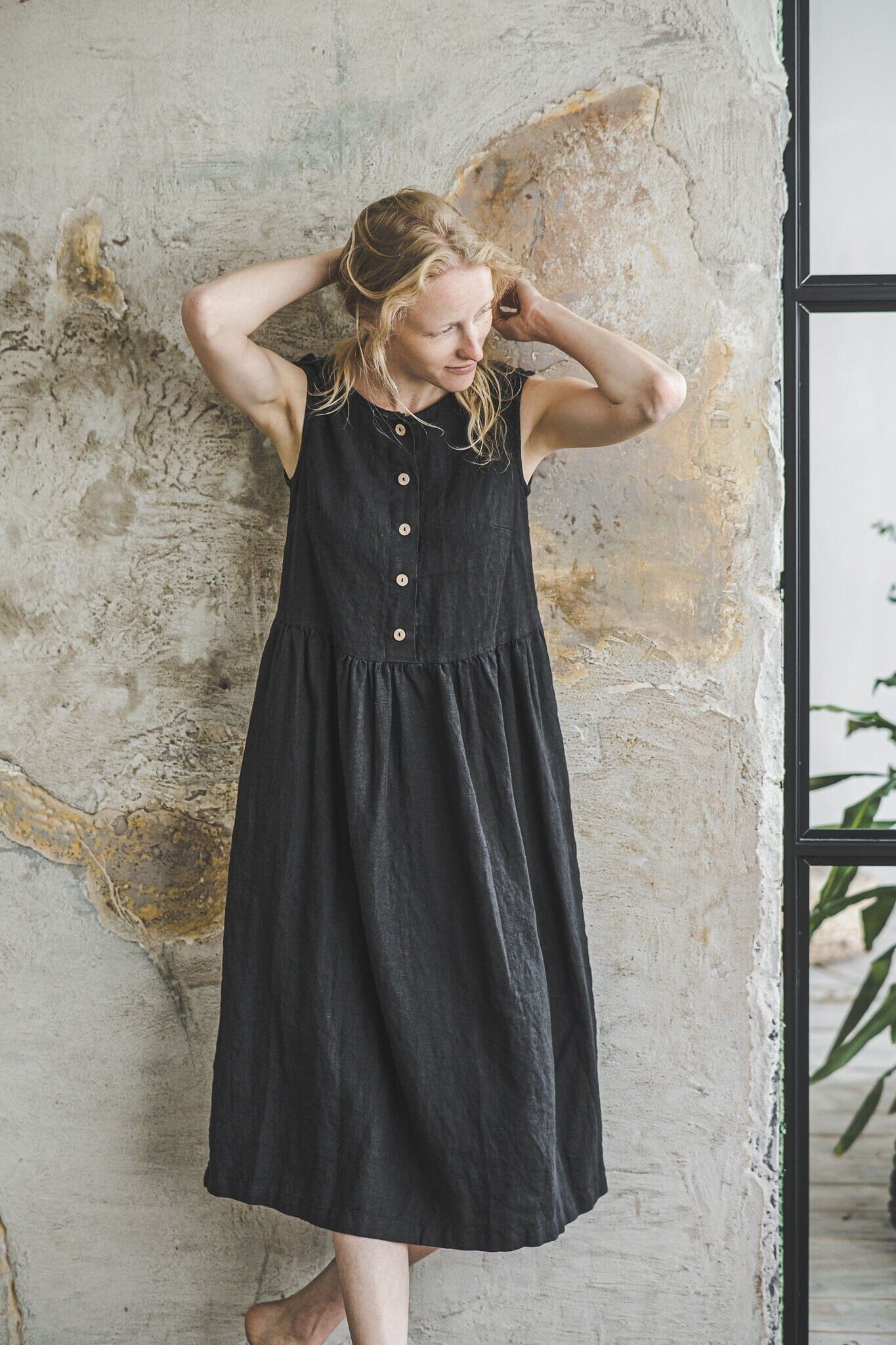 Linen Summer Dress Front Buttons Old Linen Mill 