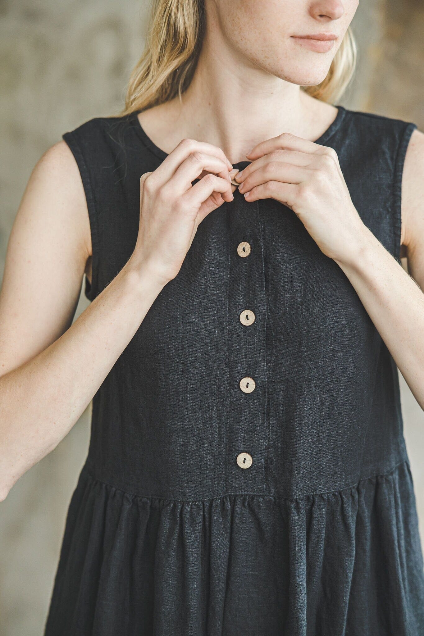 Linen Summer Dress Front Buttons Old Linen Mill 