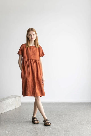 Linen Summer Minimal Dress Old Linen Mill Violet Ash XS/S 