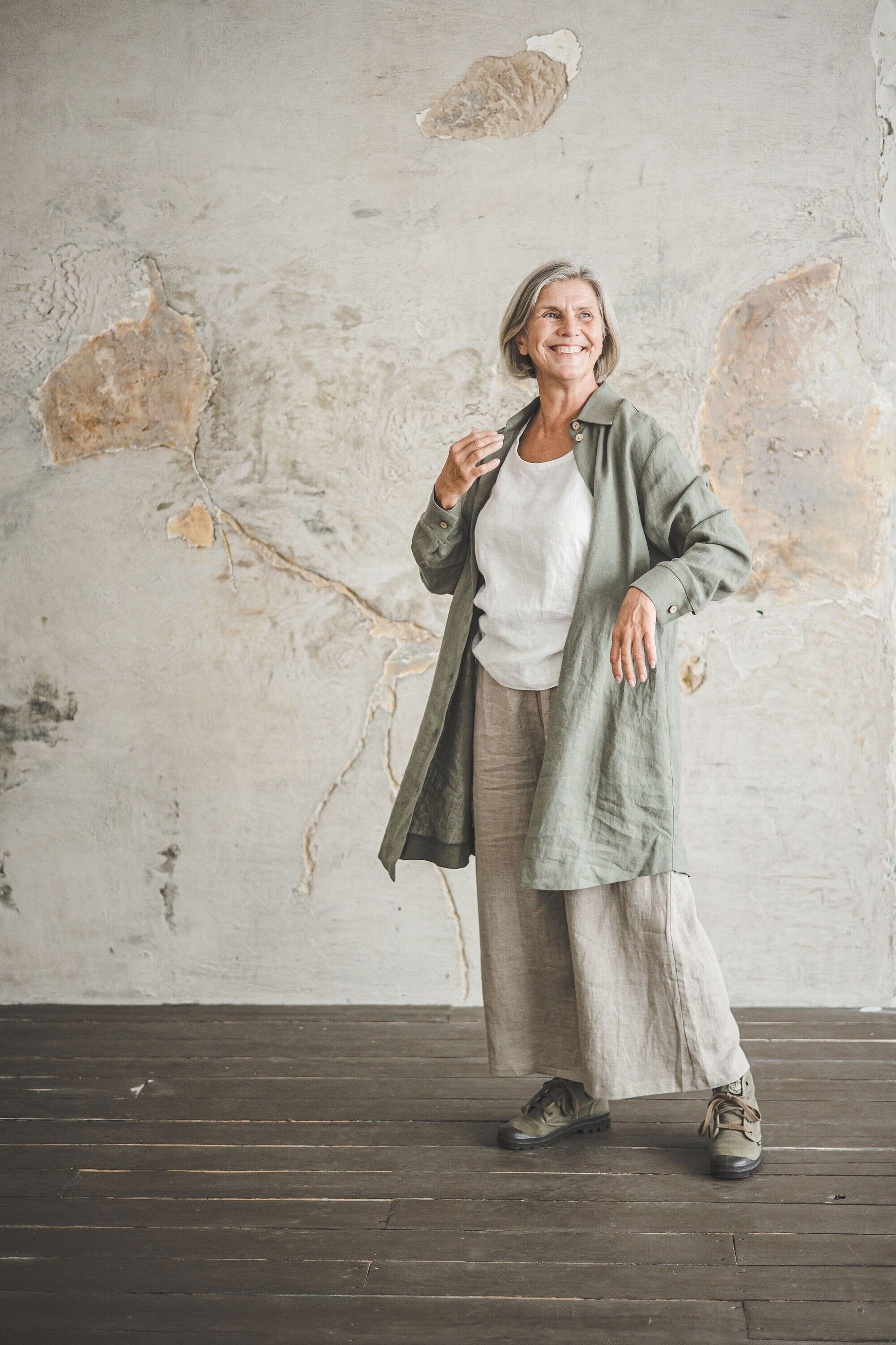 Linen Summer Pants Old Linen Mill Small Grey Checks XS/S 