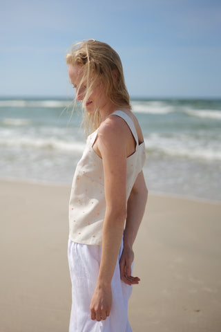 Linen Summer Peach Dots Top Cha-Cha T58 Old Linen Mill