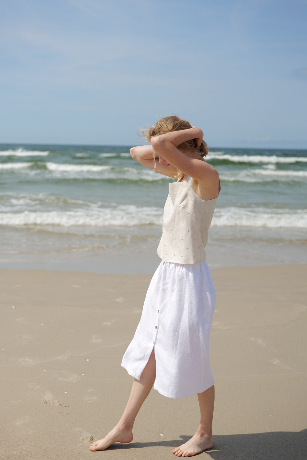 Linen Summer Peach Dots Top Cha-Cha T58 Old Linen Mill