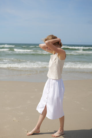 Linen Summer Peach Dots Top Cha-Cha T58 Old Linen Mill