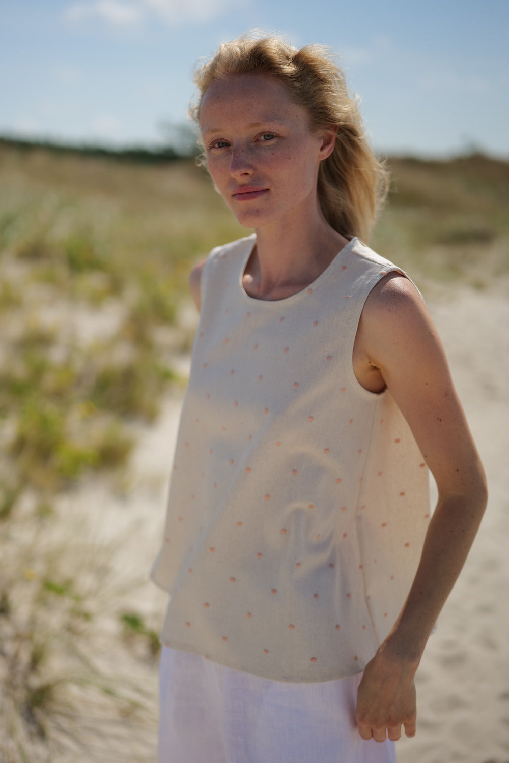 Linen Summer Polka Dot Top Cumbia T33 Old Linen Mill