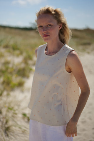 Linen Summer Polka Dot Top Cumbia T33 Old Linen Mill