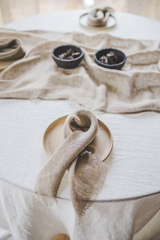 Linen Table Decor Gift Idea Old Linen Mill Ivory 100x100cm;39.4"x39.4" 