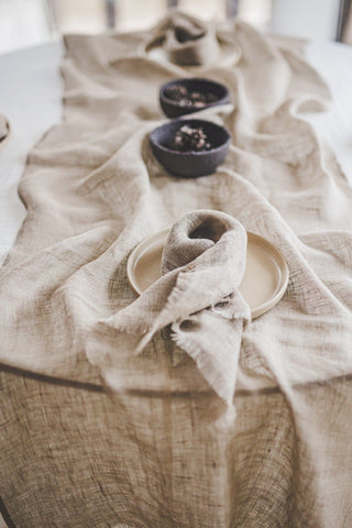 Linen Table Runner with Raw Edge Fringes Old Linen Mill 