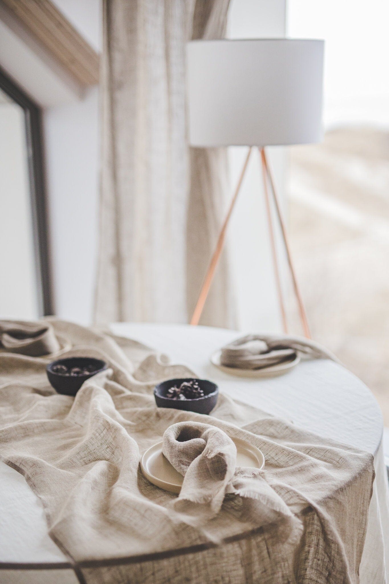 Linen Table Runner with Raw Edge Fringes Old Linen Mill 