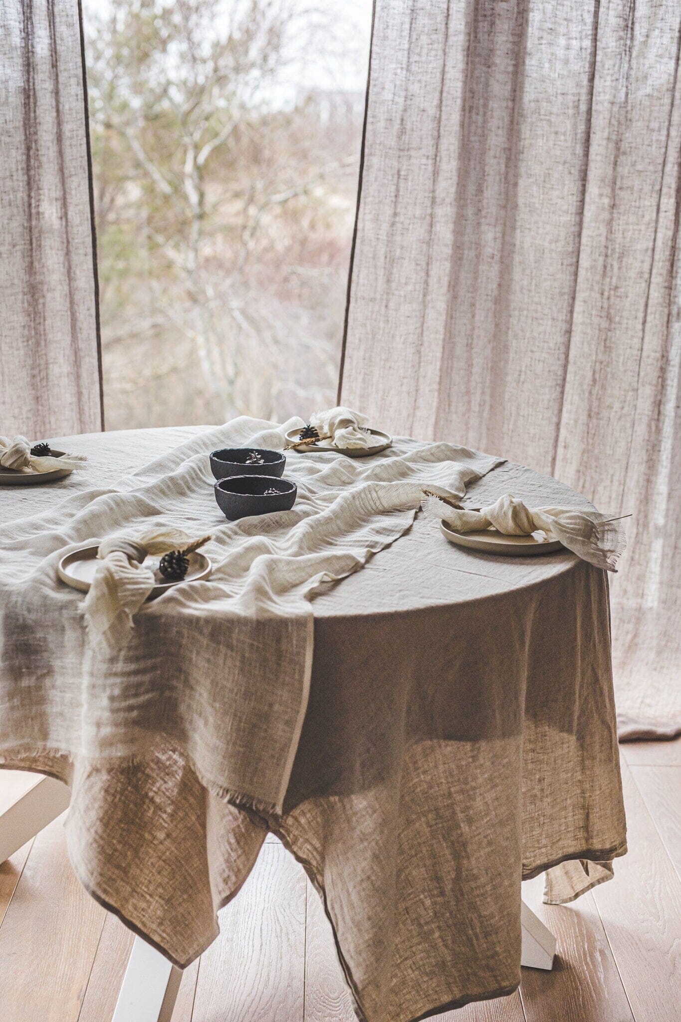 Linen Table Runner with Raw Edge Fringes Old Linen Mill 