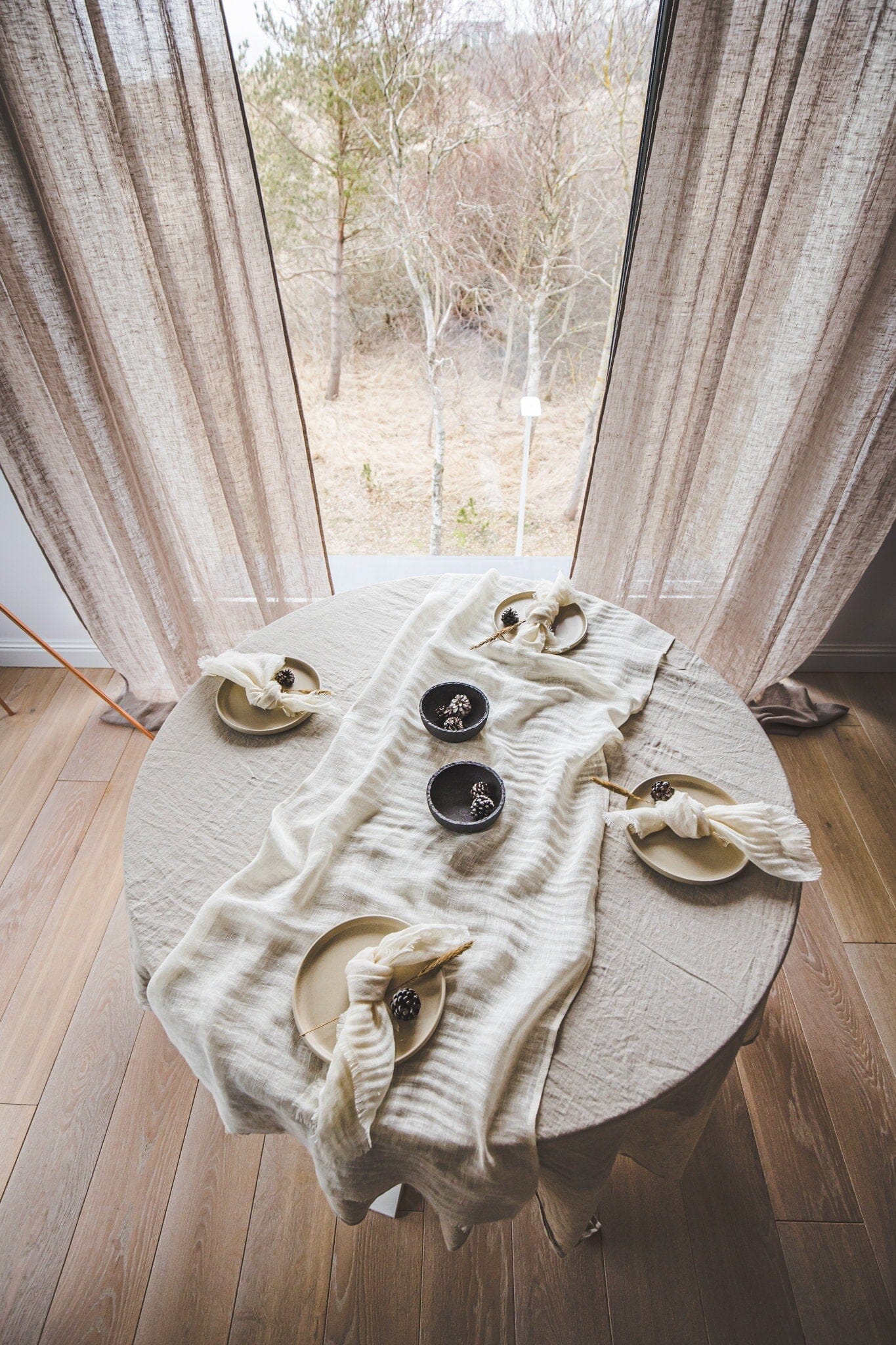 Linen Table Runner with Raw Edge Fringes Old Linen Mill 