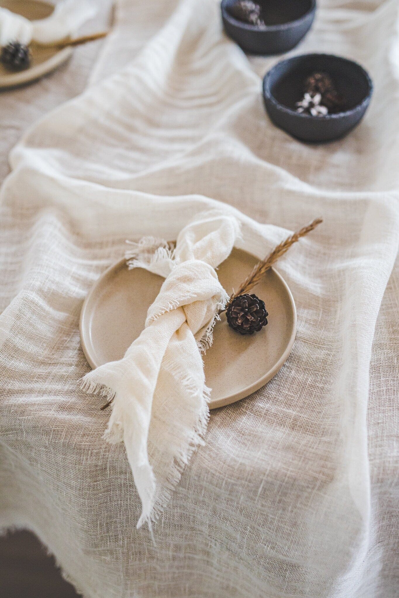 Linen Table Runner with Raw Edge Fringes Old Linen Mill 