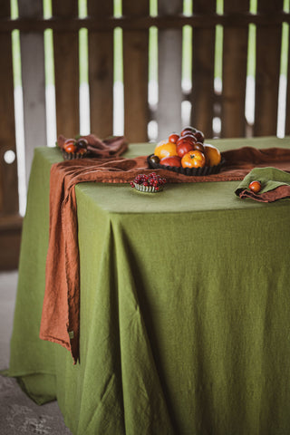 Linen Tablecloth in Moss Green Old Linen Mill