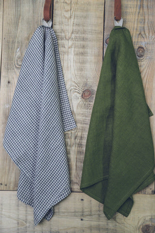 Linen Tea Towels Set Gift Idea Old Linen Mill Small Grey Checks Small Gray Checks 