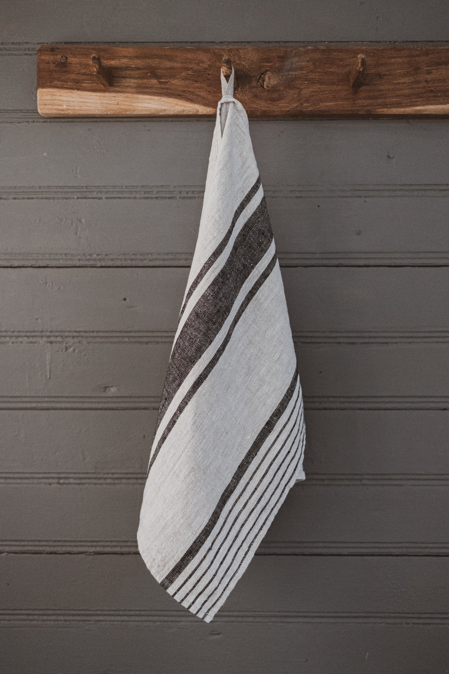 Linen Tea Towels – Set of 2 in Black Stripes TT50x70 Old Linen Mill