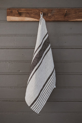 Linen Tea Towels – Set of 2 in Black Stripes TT50x70 Old Linen Mill