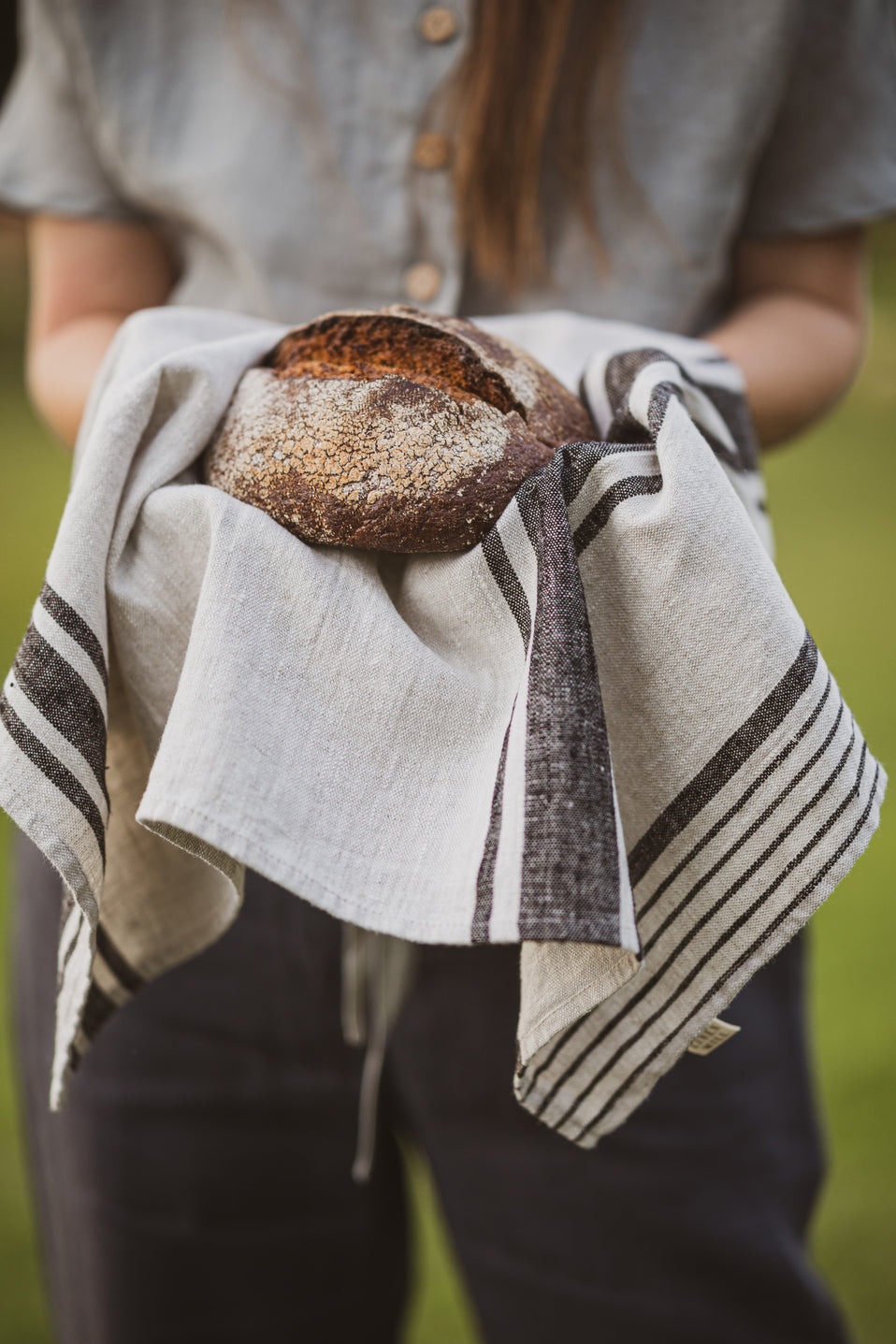 Linen Tea Towels – Set of 2 in Black Stripes TT50x70 Old Linen Mill