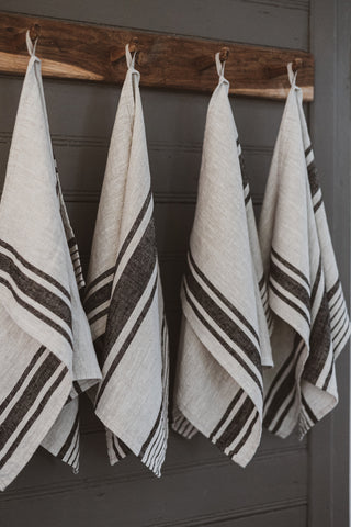 Linen Tea Towels – Set of 2 in Black Stripes TT50x70 Old Linen Mill