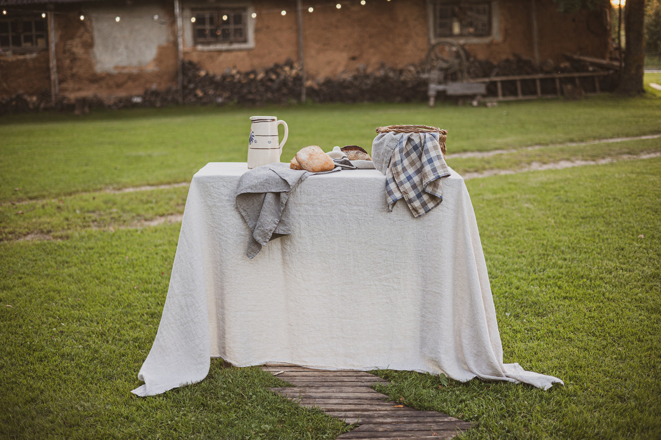 Linen Tea Towels Set of 2 In Blue Gray Gingham Checks TT50x70 Old Linen Mill